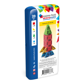 Magna-Tiles microMAGS 26-Piece Travel Magnetic Construction Set – Bold Colors...