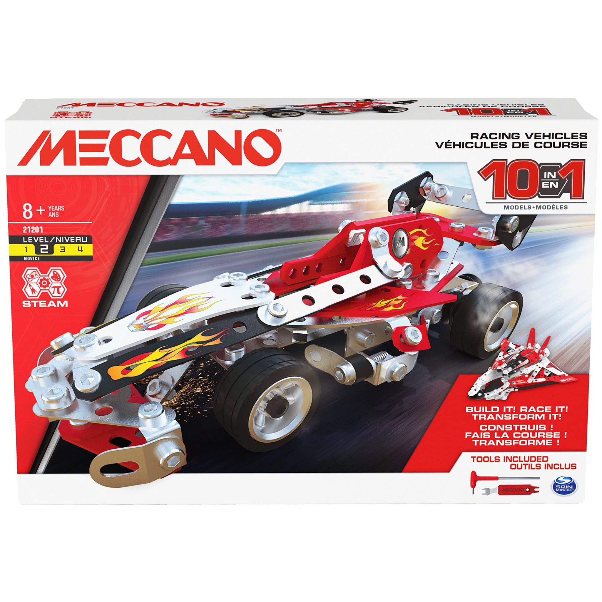 Meccano, 10-in-1 Racing Vehicles STEM Model Building Kit